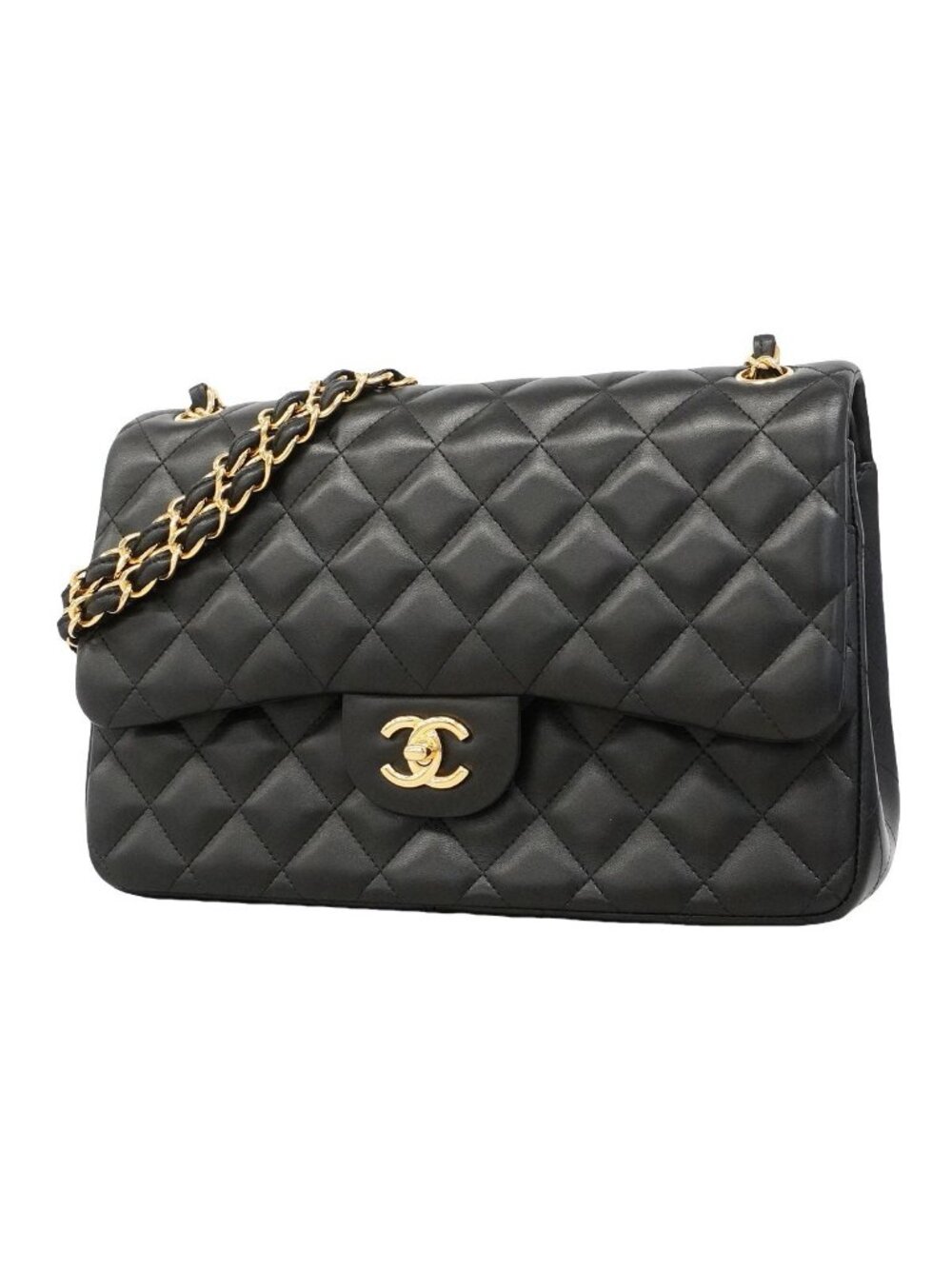 Chanel Shoulder Bag Maxi Quilted Lambskin Black Gold